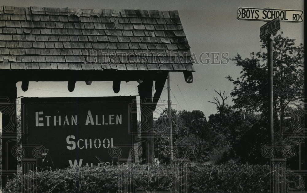 1984 Press Photo Sign outside Ethan Allen School for Boys - mja03126 - Historic Images