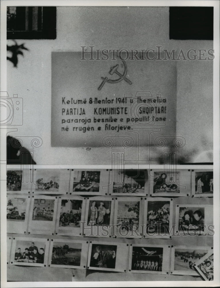 1963 Press Photo Sign marks building in Tirana- Albanian Communist Party founded-Historic Images
