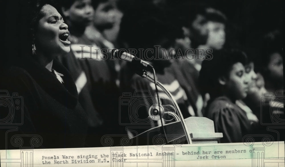 1985 Press Photo Pamela Ware sang the Black National Anthem tribute to Dr King-Historic Images