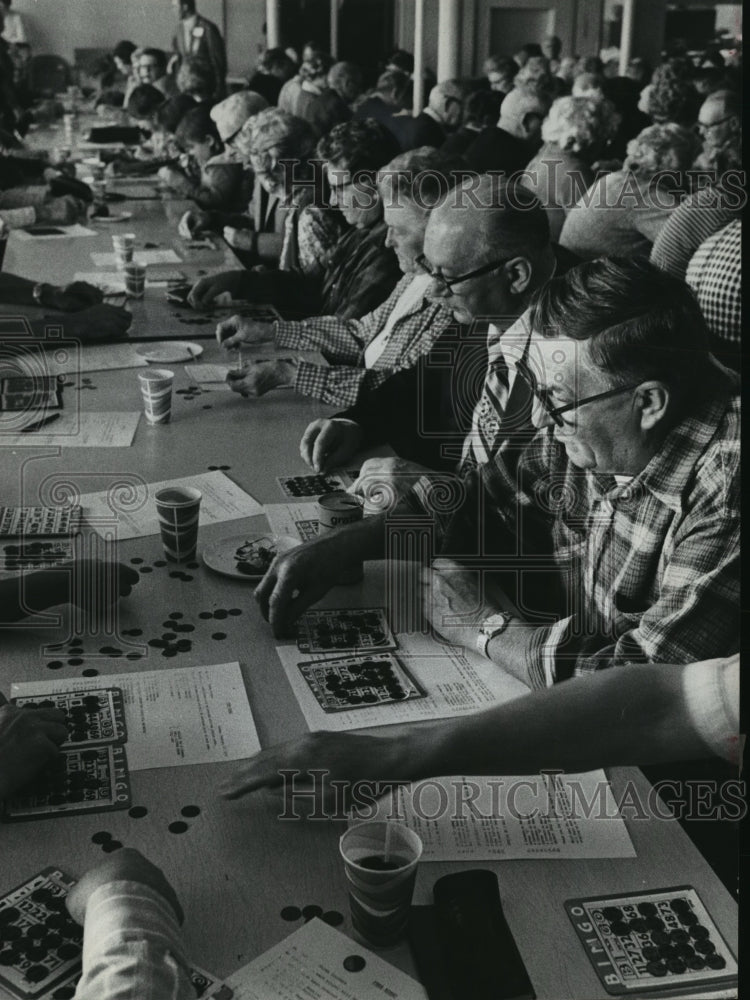 1974 Crowd Playing Bingo at St. Mary&#39;s Church uin Hales Corners - Historic Images