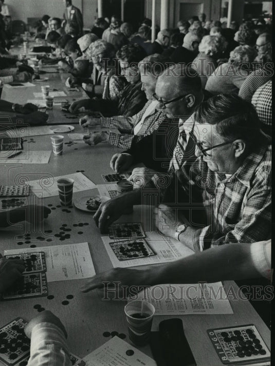 1974 Crowd Playing Bingo at St. Mary's Church uin Hales Corners - Historic Images