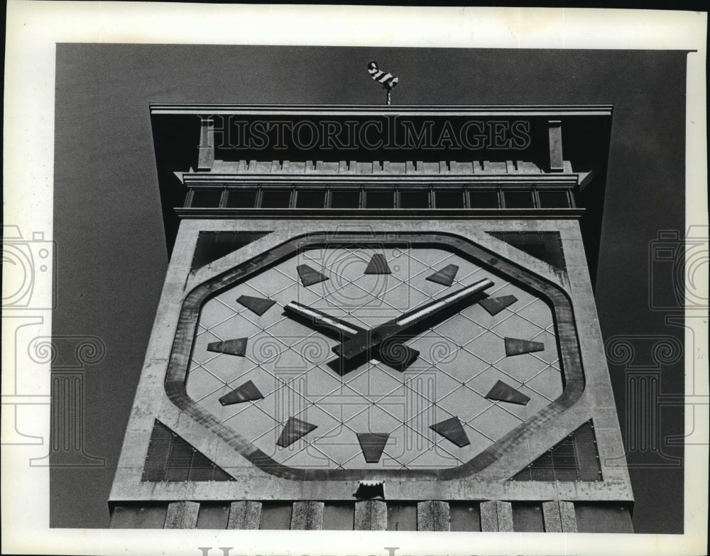 1981 Press Photo The Allen-Bradley clock towers above the Milwaukee skyline - Historic Images