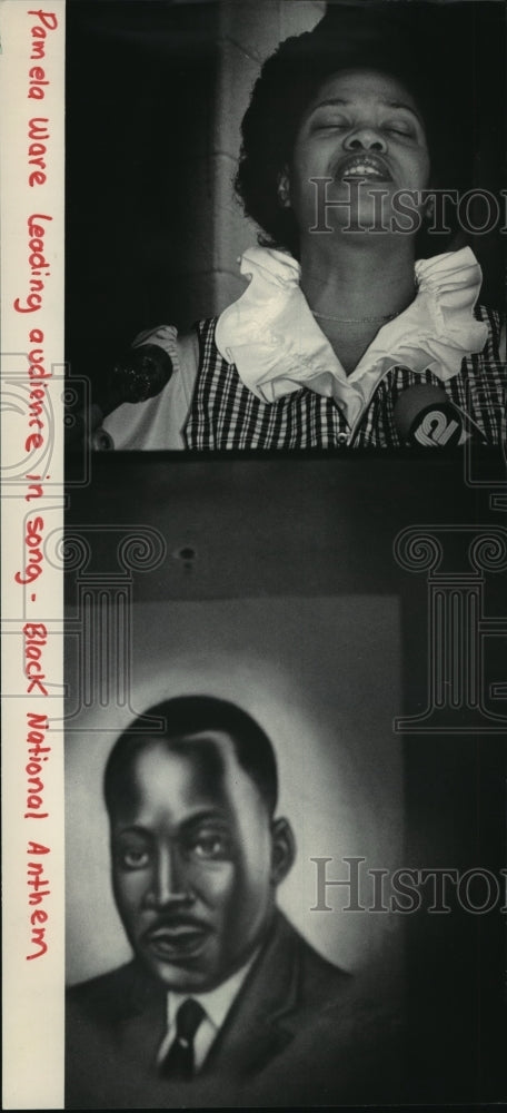 1984 Press Photo Pamela Ware led the audience in the "Black National Anthem" - Historic Images