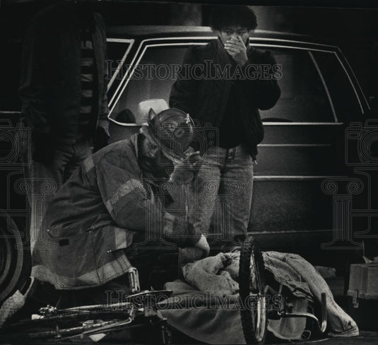 1991 Bystander Watches Fireman Tend 13 Year Old Boy Hit on Bicycle-Historic Images