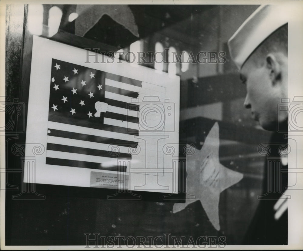 1956 Drawing of Flag in Case Where Soldier Buried with Partial Flag - Historic Images