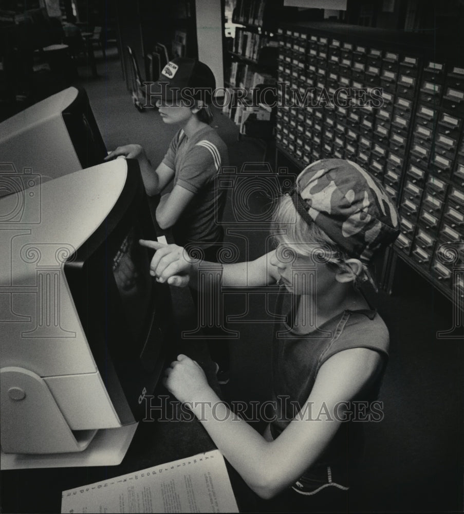 1984 Computerized card catalog in the Beloit library Historic Images
