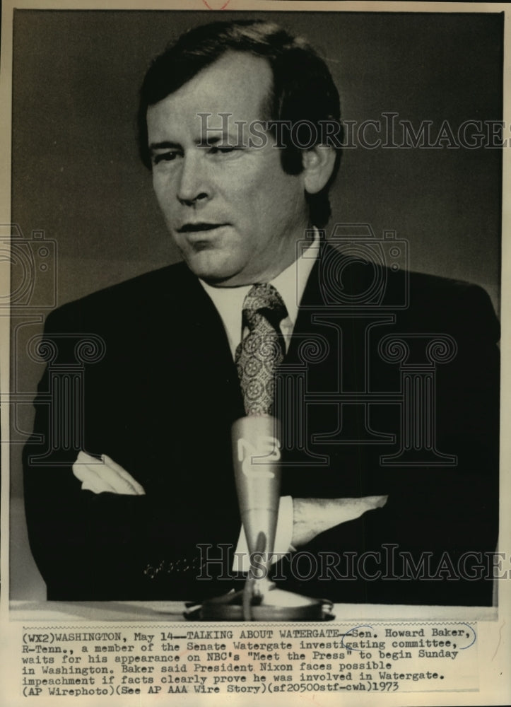 1973 Press Photo Sen Howard Baker, of Senate Watergate investigating committee - Historic Images