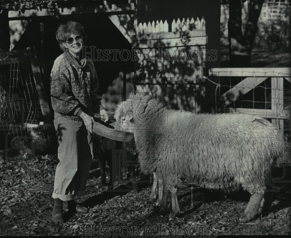 1985 Press Photo Maggie Been fed a key part of her wool factory - mja11436