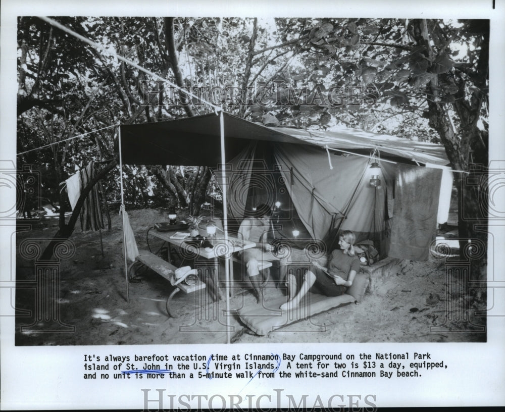 1980 Press Photo Cinnamon Bay Campground, St John island, Virgin Islands - Historic Images