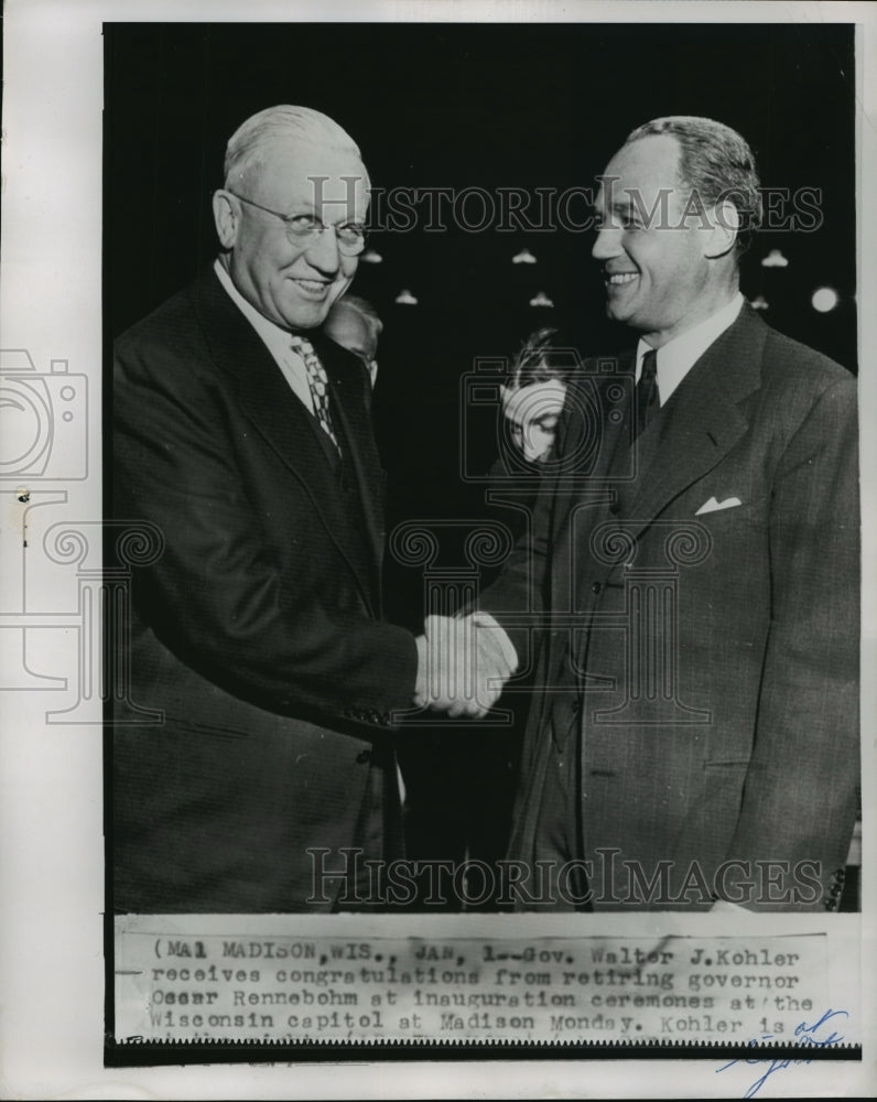 1951 Press Photo Gov Walter Kohler congratulates Gov Oscar Rennebohn - mja15005 - Historic Images