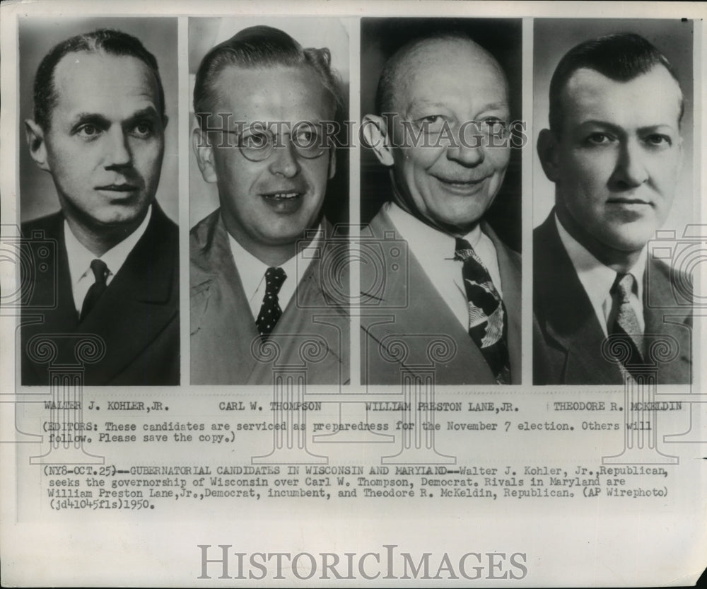 1950 Press Photo Walter J Kohler Jr, Carl W Thompson, William Preston Lane Jr - Historic Images