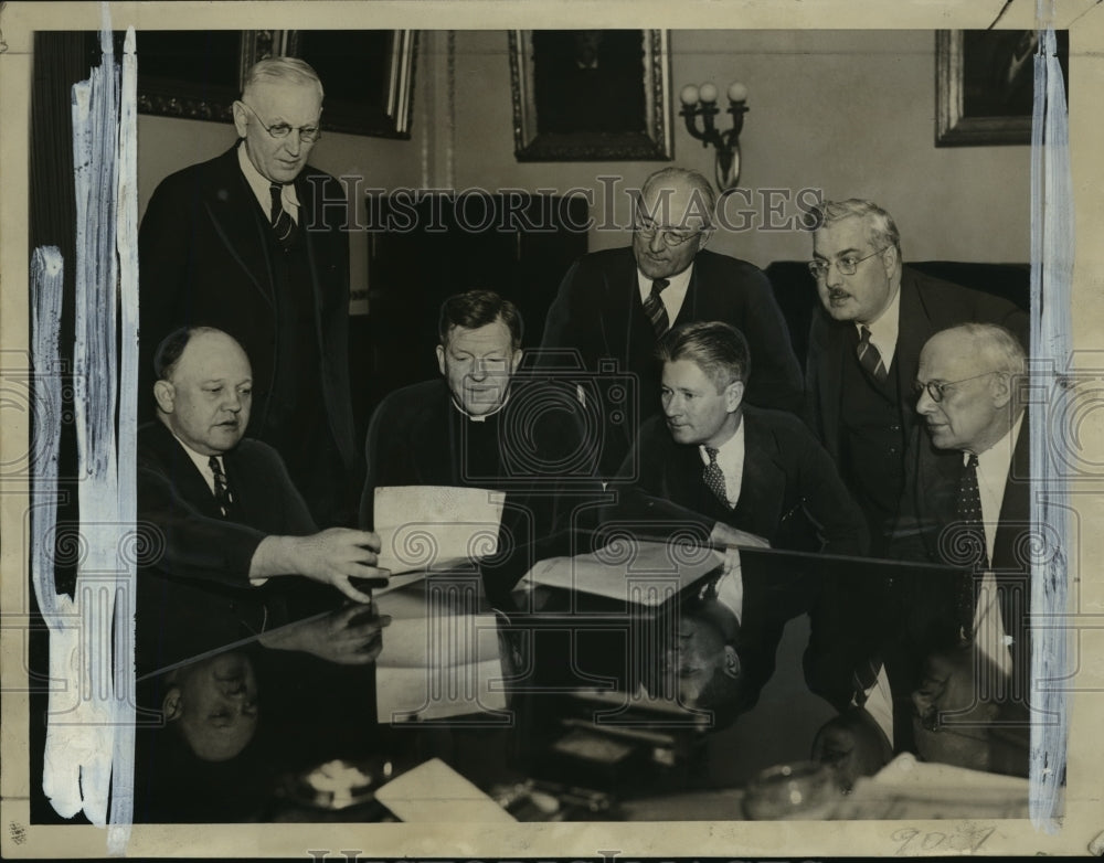1937 Gov. La Follette, Prof. Edwin E. Witte, Rev. Francis J. Haas - Historic Images