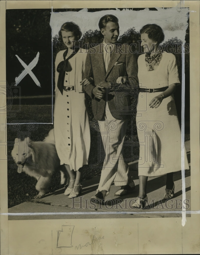 1935 Press Photo Jack Fenny to wed Eleanor Simman w/ bridesmaid Naomi Lambert - Historic Images