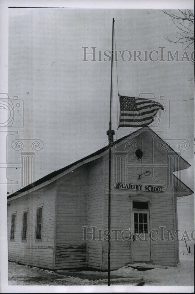 1963 Press Photo Flag flew half staff at McCarthy school in rural Appleton - Historic Images