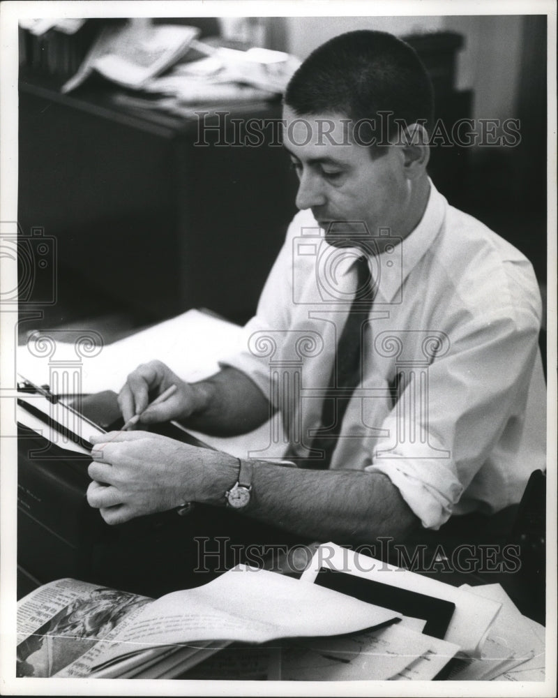 1961 Press Photo Robert N Wells, Journal Employee at typewriter - mja21905 - Historic Images