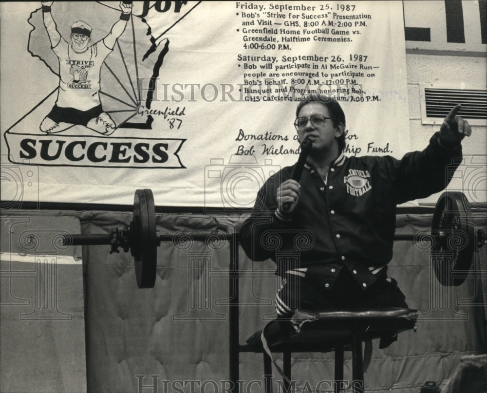 1987 Press Photo Bob Wieland&#39;s speech. - mja23975 - Historic Images