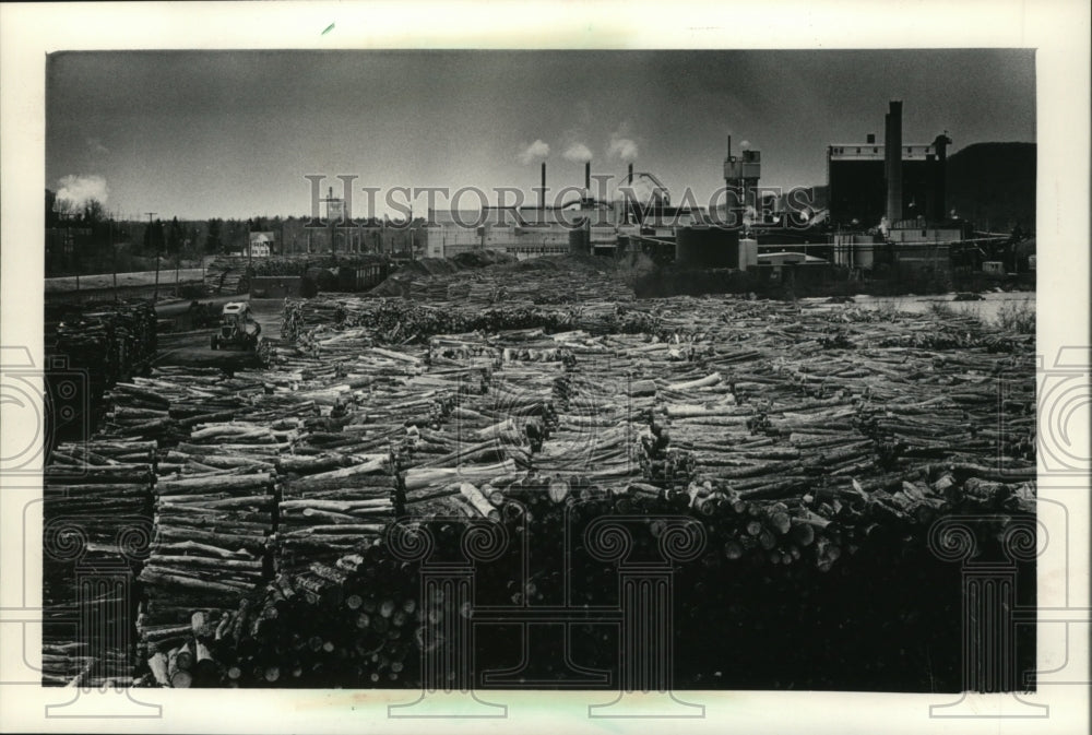 1984 Press Photo Logs to Be Processed at Weyerhaeuser Company mill in Rothschild - Historic Images