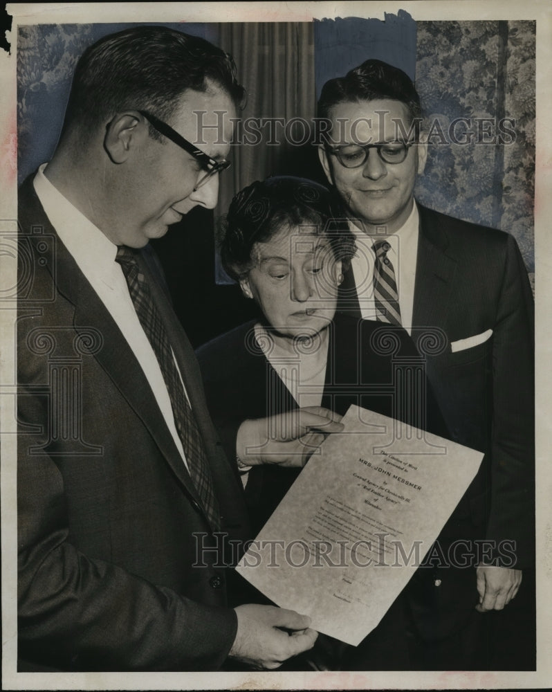 1957 Press Photo Mrs John Messmer, 1st Pres Central Agency for Chronically Ill - Historic Images