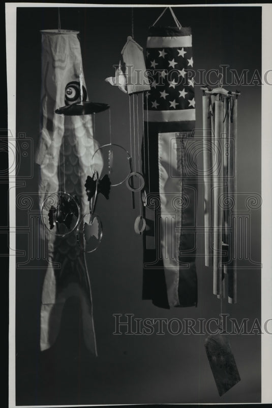 1983 Press Photo wind chimes and socks at Winkle Variety Store in Whitefish Bay-Historic Images