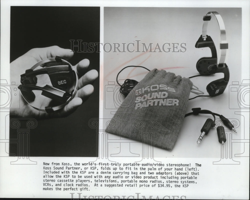 1981 Press Photo Advertisement for the Koss Sound Partner Foldable Headphones-Historic Images