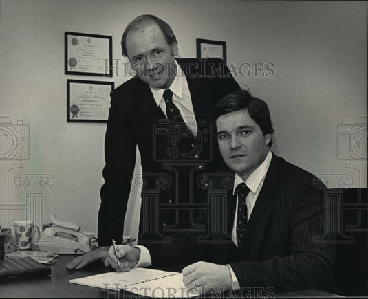 1985 Press Photo Robert Kleinsteiber, Randy Logan, Business Brokers - mja37372-Historic Images