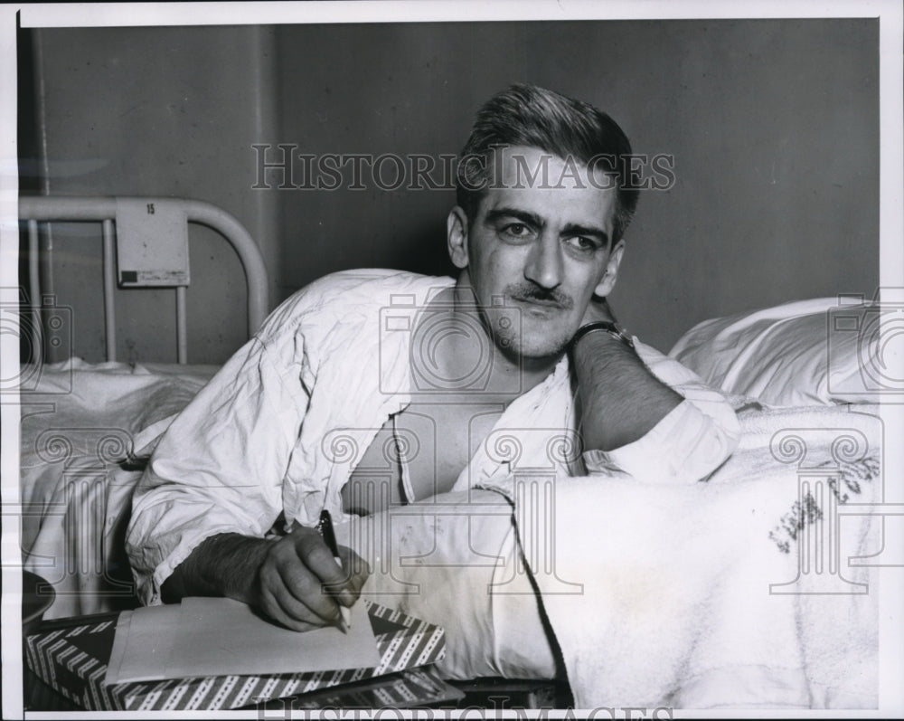1956 Press Photo Cornelius Koster working on his book title I want to live again-Historic Images