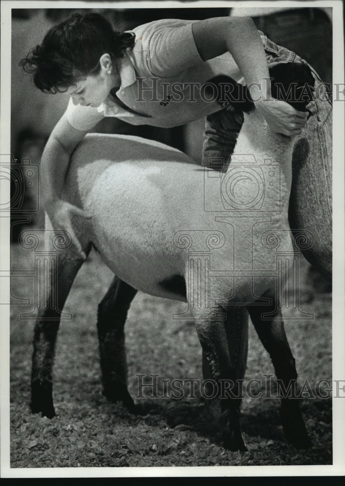 1991 Press Photo Debbie Pullin gets her sheep ready for judging at the fair.-Historic Images