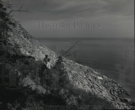1984 Press Photo Watching the county ordered erosion project along Lake Michigan - Historic Images