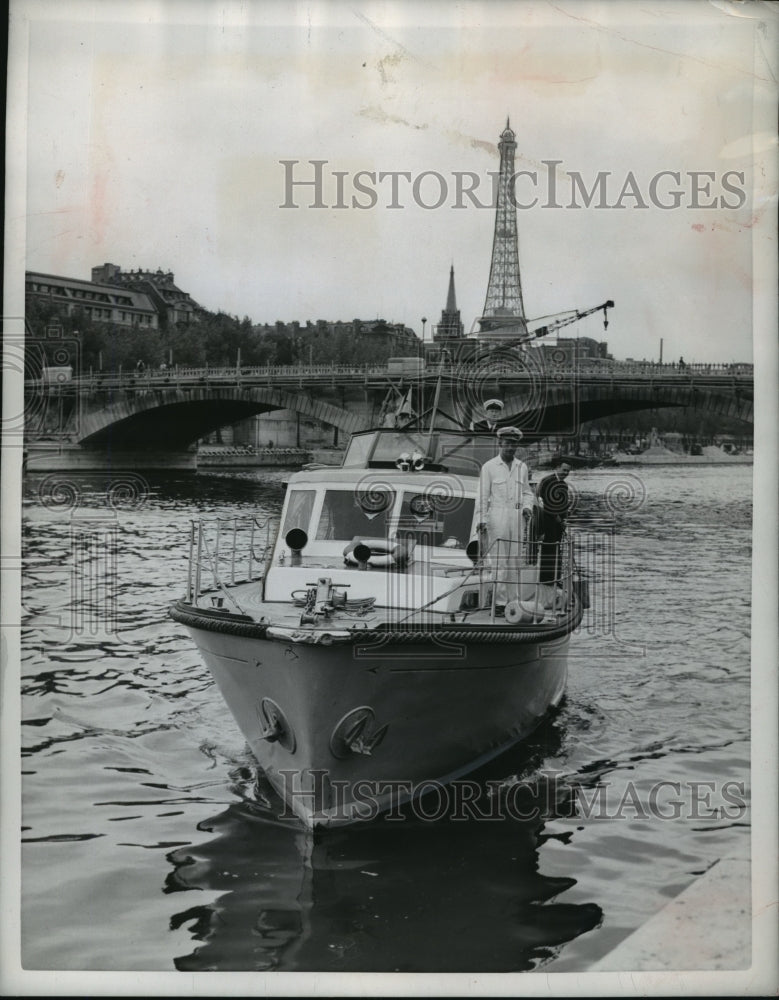 1956 British yacht Perpetuaon trial run on the Seine river in Paris - Historic Images