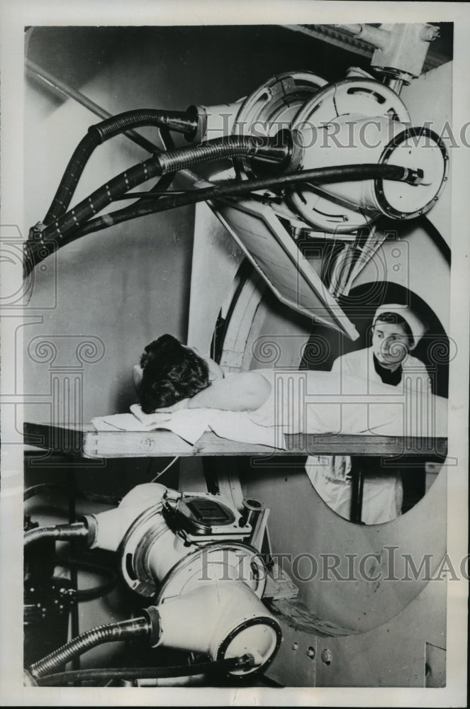 1956 Doctor Yevstigneyeva Prepares Patient For Irradiation Treatment - Historic Images
