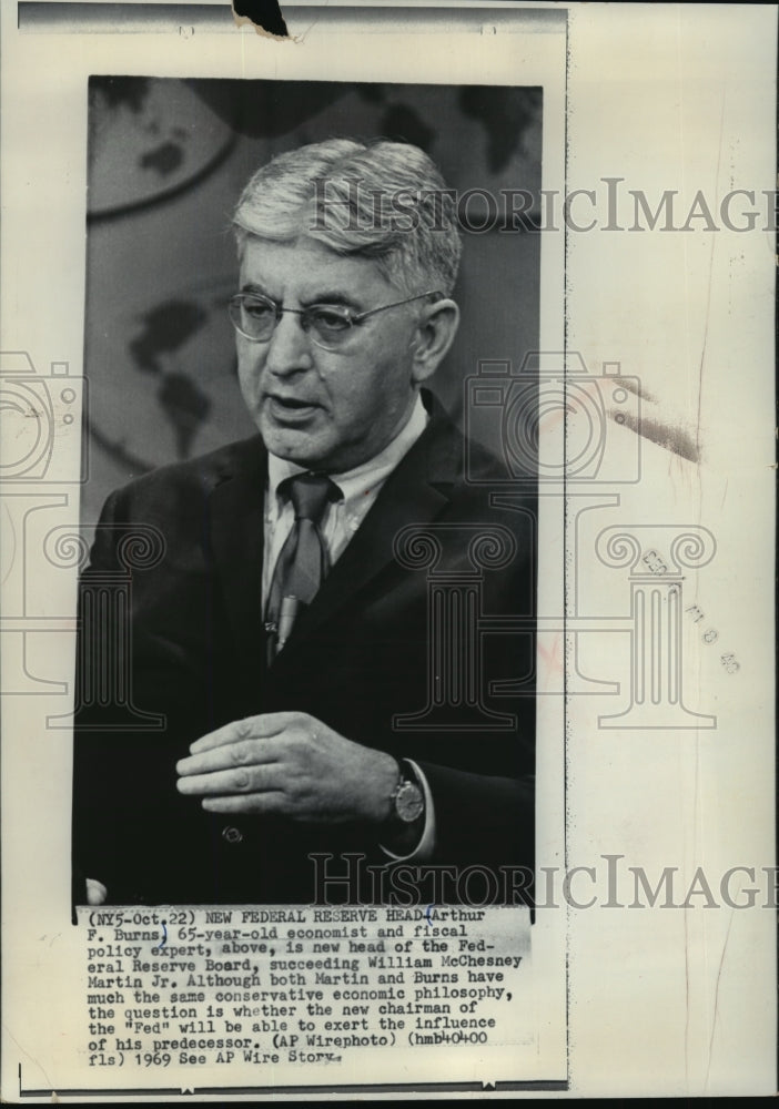 1969 New Federal Reserve Head, economist, Arthur F. Burns - Historic Images