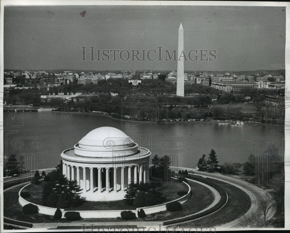 1964 Press Photo Jefferson Memorial and Washington Monument in Washington D.C. - Historic Images