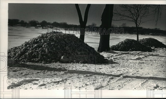 1989 Press Photo DNR of Wi. uses stones to build walleye reef at Lac La Belle-Historic Images