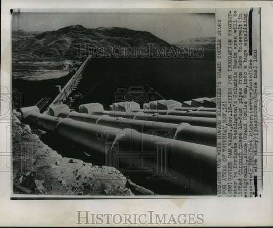 1950 Press Photo Coulee Dam, Washington--PIPES FOR IRRIGATION PROJECT - Historic Images