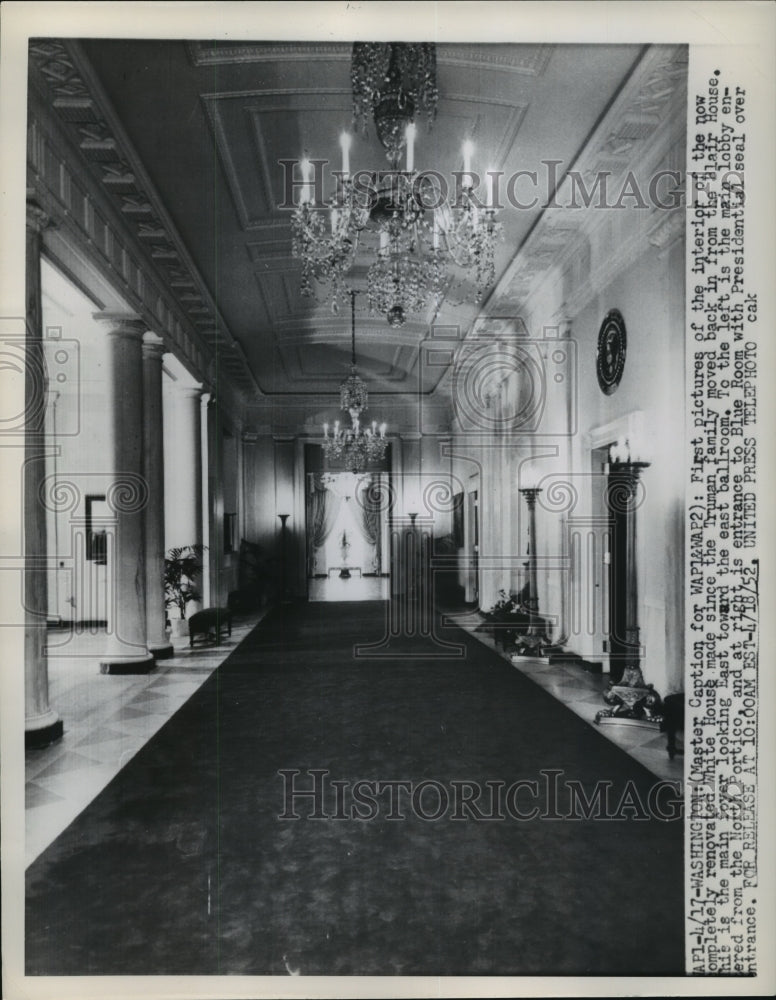 1952 Press Photo White House Main Foyer Looking Toward East Ballroom - mja54399- Historic Images