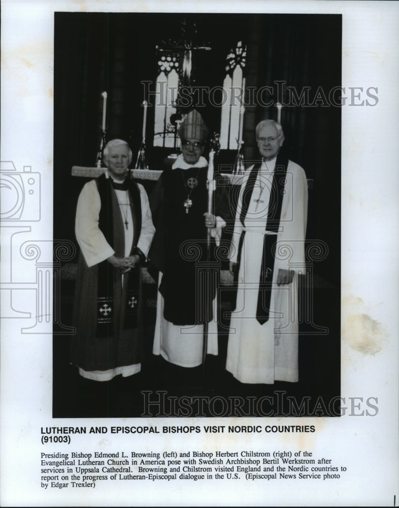 1991 Press Photo Bishop Edmond L. Browning on Visit to Nordic Countries - Historic Images