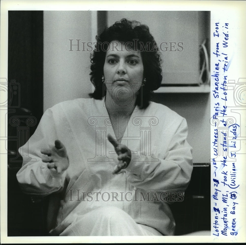 1987 Press Photo Witness Paris Stanchina testifies at Lofton Trial Green Bay - Historic Images