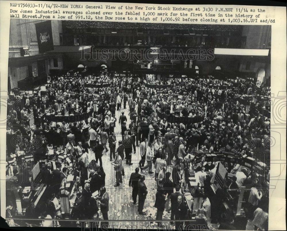 1972 Press Photo New York Stock Exchange After Dow Jones Closed Over 1,000 Mark-Historic Images