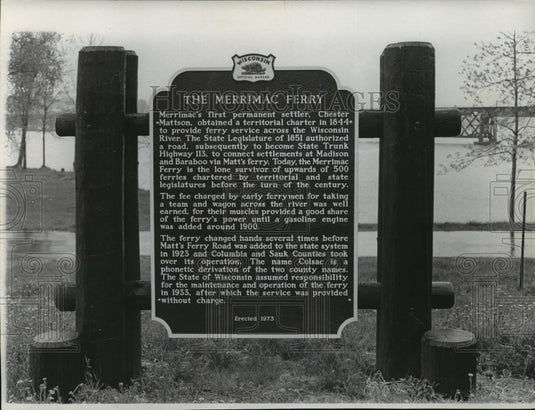 1974 Press Photo Historical Marker Commemorating Historic Ferry in Wisconsin-Historic Images