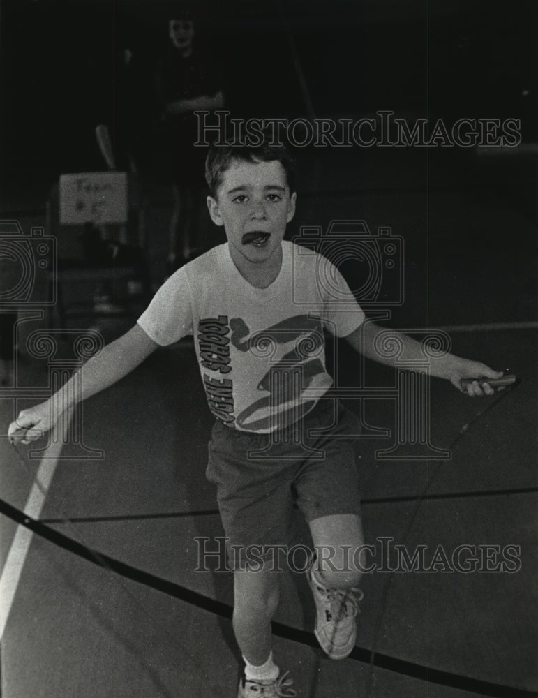 1993 Press Photo Timothy Russel Jumps Rope at St. Dominic School in Brookfield-Historic Images
