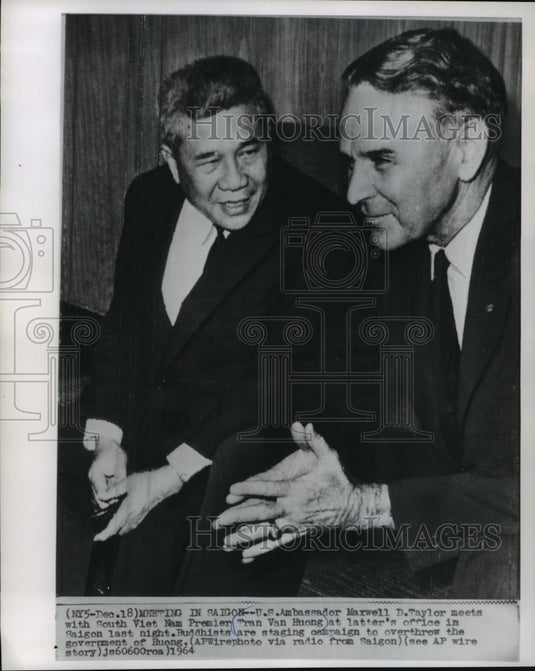 1964 Press Photo South Vietnamese Premier, Tran Van Huong at His Saigon Office-Historic Images