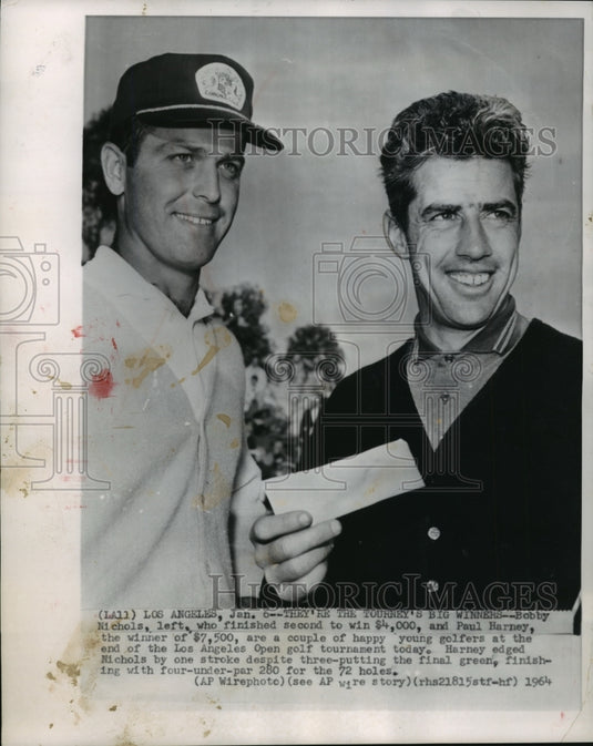 1964 Press Photo Golfers Bobby Nichols and Paul Harney at Los Angeles Tournament - Historic Images
