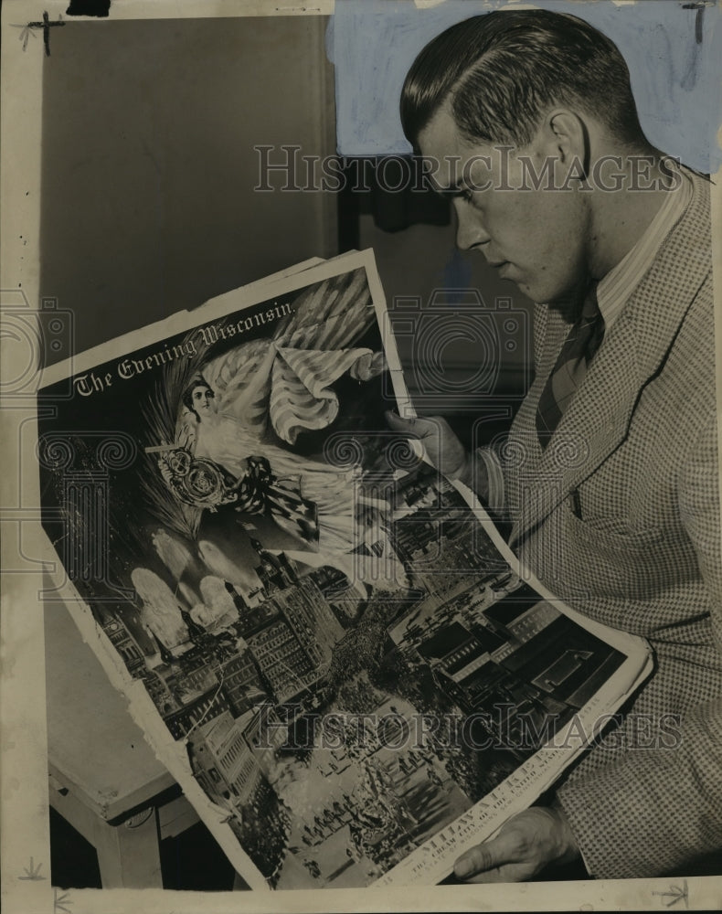 Press Photo James Trebilcock Examining Old Evening Wisconsin - mja56606-Historic Images