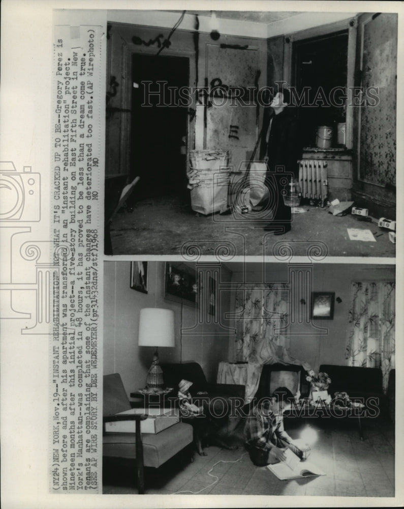 1968 Press Photo Gregory Perez&#39;s Apartment Instant Rehabilitation Project-Historic Images