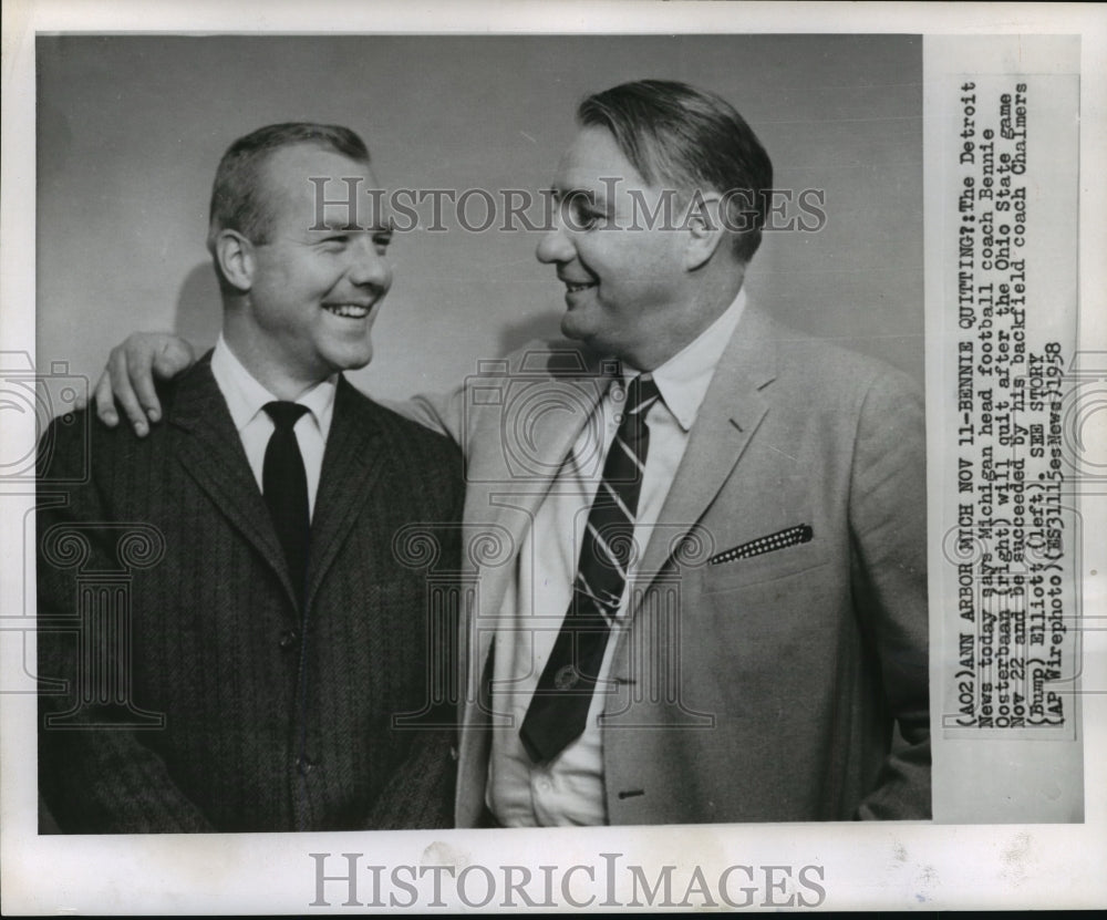 1958 Press Photo Chalmers Bump Elliot and Bennie Oosterbaan Michigan Football-Historic Images