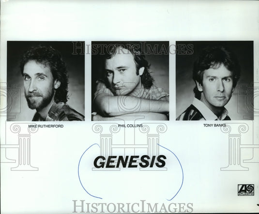 1986 Press Photo Mike Rutherford, Tony Banks and Phil Collins of Genesis-Historic Images