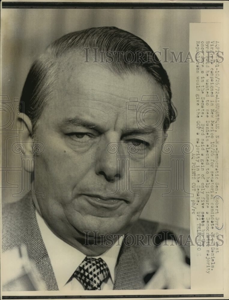 1972 Press Photo Senator Robert Byrd Campaigns in New Mexico for Jack Daniels-Historic Images