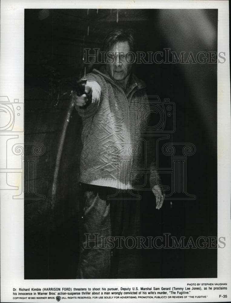 1993 Press Photo Harrison Ford Playing Kimble in Hit Summer Movie &quot;The Fugitive&quot;-Historic Images