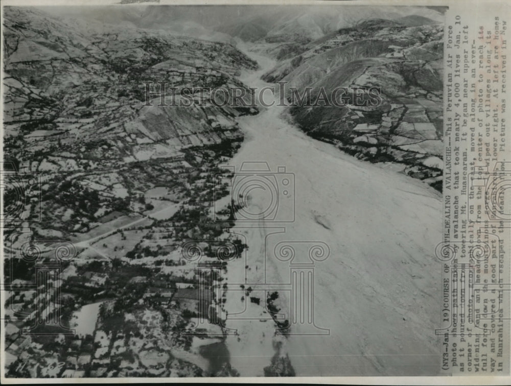 1962 Press Photo Peruvian avalanche kills nearly 4,000,  Mt. Huasearan - Historic Images