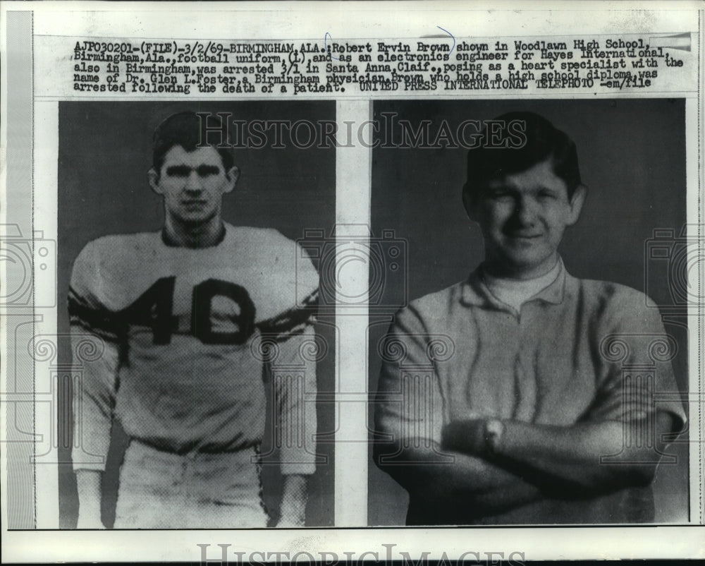 1969 Press Photo Robert Ervin Brown in Football and Work Uniforms before Arrest - Historic Images